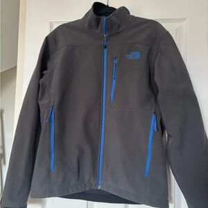 The North Face Soft Shell Men's Charcoal Jacket with Electric Blue Details